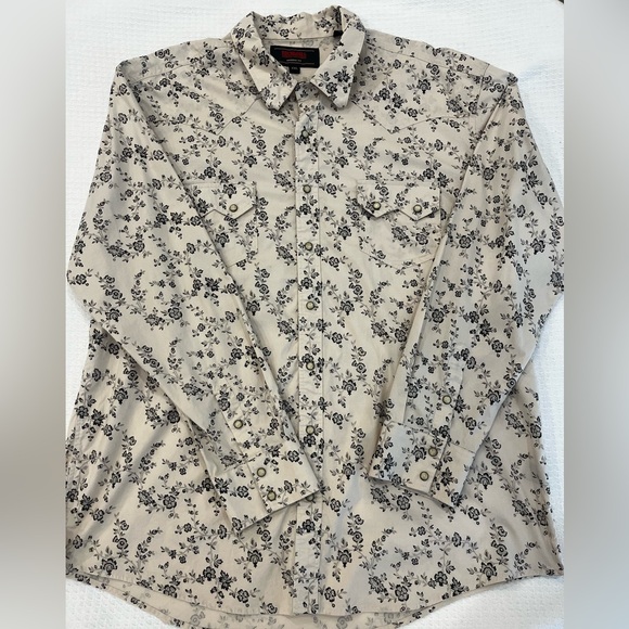 Rock&Roll Denim Men’s Pearl Snap Beige Black Floral Print Long Sleeve Shirt XXL - Picture 1 of 6